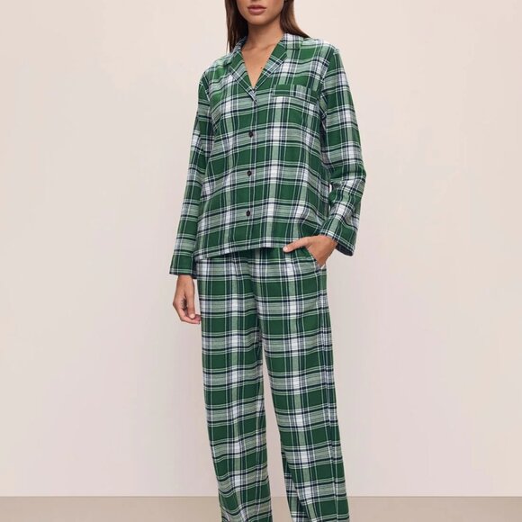 EUC Flannel Long PJ Set - M - Tartan Plaid Forest Green